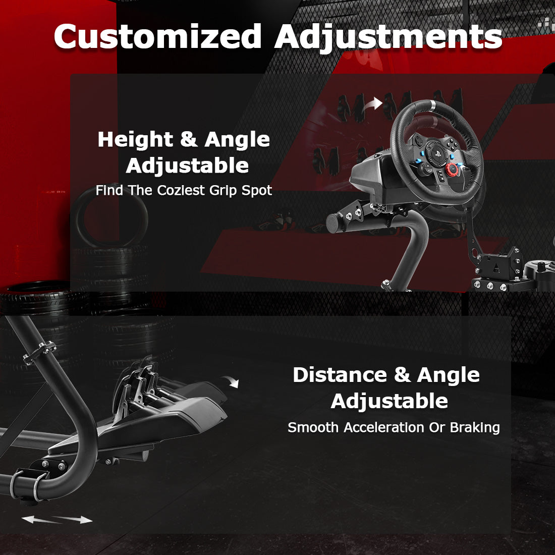 Zootopo Adjustable Racing Cockpit with Black Seat Fit for Logitech,Thrustmaster,G920,T500,Wheel Shifter Pedals Not Included