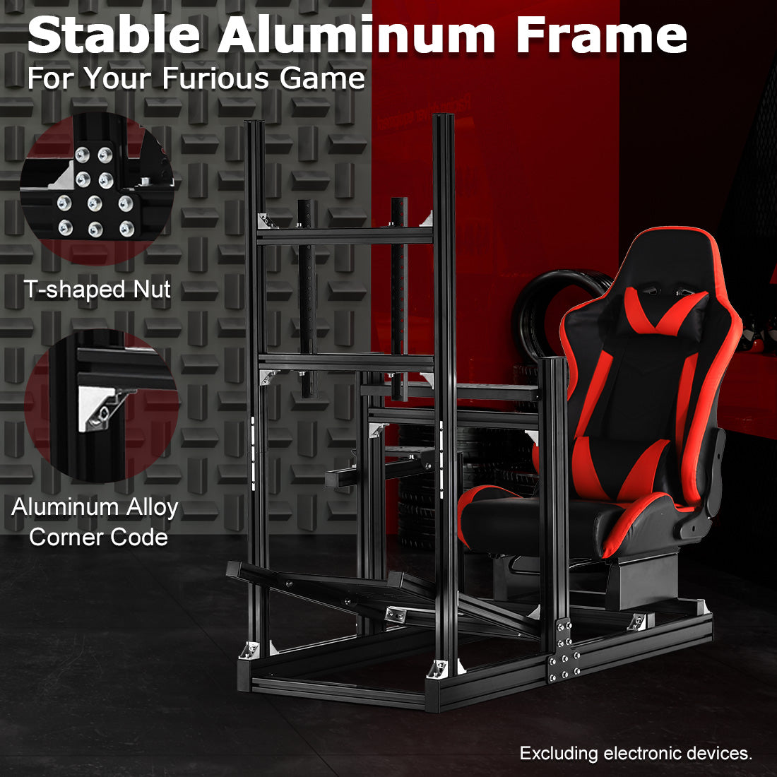 Zootopo 8040 Aluminum Profile Racing Sim Cockpit with Monitor Stand Fit Logitech G923 G920, Adjuatable Gaming Simulator Cockpit with Red Seat Not Include Steering Wheel,Pedals,Handbrake