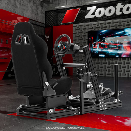 Zootopo 8040 Aluminum Profile Racing Simulaor Cockpit Simulator with Black Seat Fit for Logitech/Thrustmaster/Fanatec/Moza G920,G923 Professional&Expandability,F1 Truck,No Handbrake,Pedals,Steering Wheel