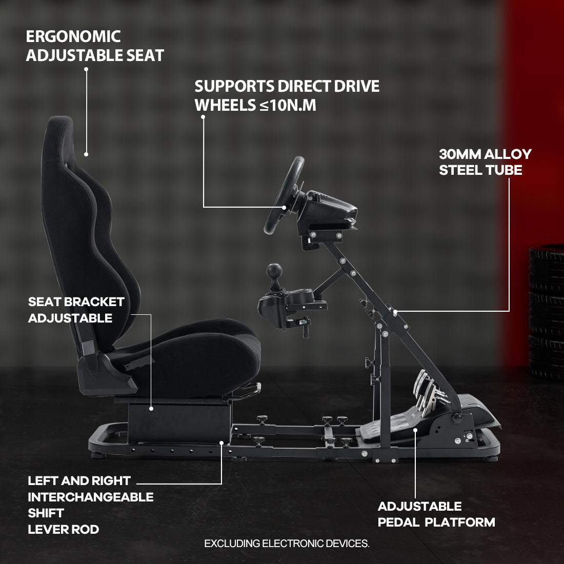 Zootopo Racing Simulator Cockpit with Black Seat Fit for Logitech G923/G29/G920, Thrustmaster, Fanatec,  Unlimited Adjustment,Not Included Shifter,Wheel,Pedals