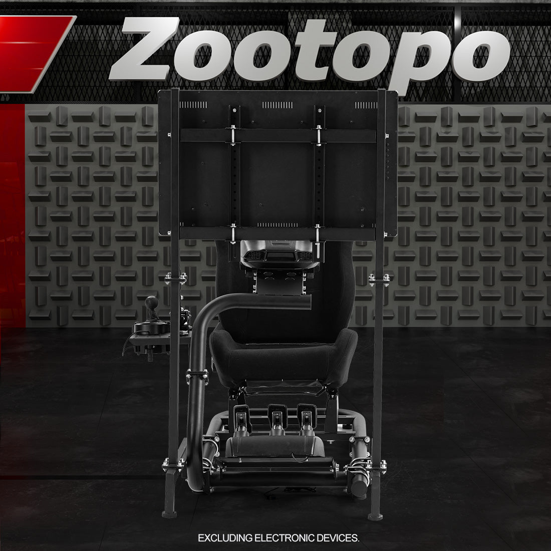Zootopo Racing Cockpit with TV Stand &Black Seat Fit for Logitech,Thrustmaster,G25,G920,T500,Wheel Shifter Pedals Not Included