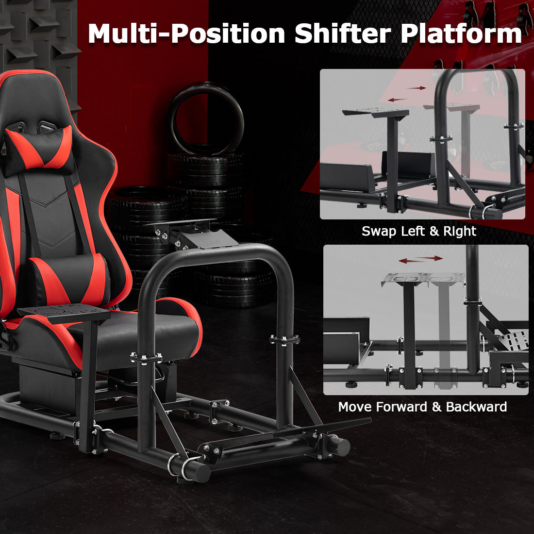 Zootopo G920 Racing Simulator Cockpit with Red Seat Frame Large Round Tube Stable and Adjustable Racing Wheel Stand Fit for Logitech G25 G27 G29 G920 Thrustmaster T80 T150 Wheel, Pedals and Shifter Not Include