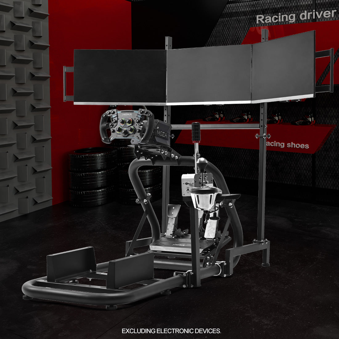 Zootopo Professional Racing Simulator Cockpit with Triple Monitor Stand, Fit for Logitech G920/Thrustmaster/Moza, Streamlined Dual-arm Design, No Wheel, Pedals, Handbrake, Seat and Monitor