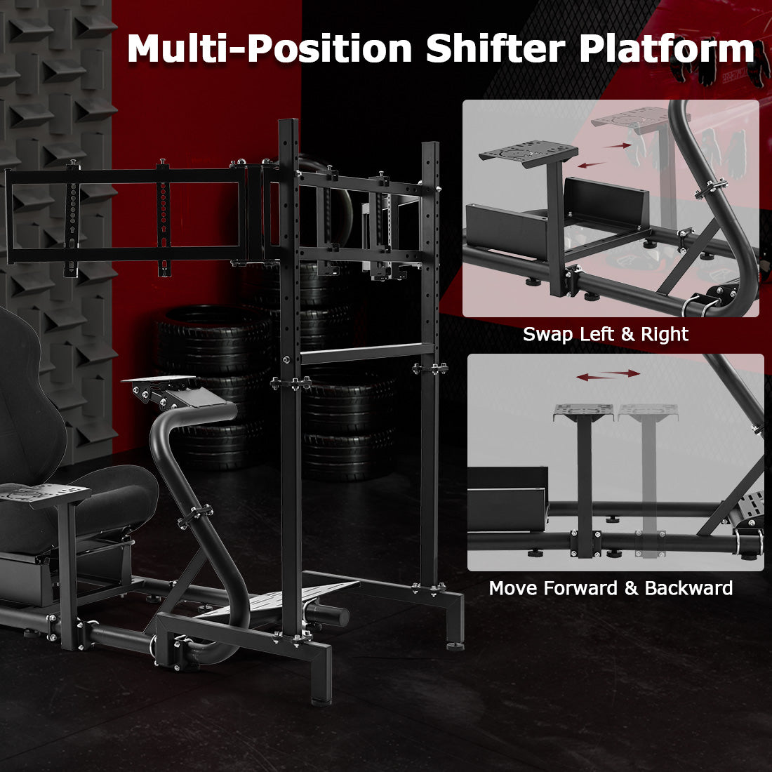 Zootopo Racing Simulator Cockpit With Triple Monitor Stand and Black Seat Suitable for Logitech/Thrustmaster T500RS TX G29 G920 G923 CSL-DD, Without Steering Wheel, Pedals, Handbrake