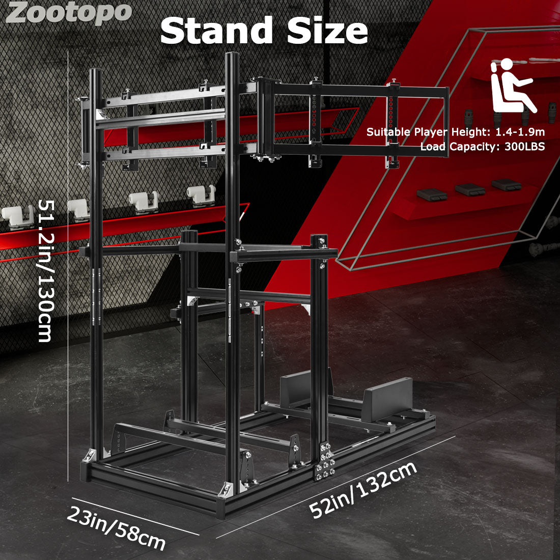Zootopo Racing Simulator Cockpit with Triple-monitor Setup Crafted from 3060 Aluminum Profile, Fit for Thrustmaster，for Fanatec，for Logitech G29/GPro, Unlimited Adjustment,Not Include Steering Wheel,Pedals,Handbrake