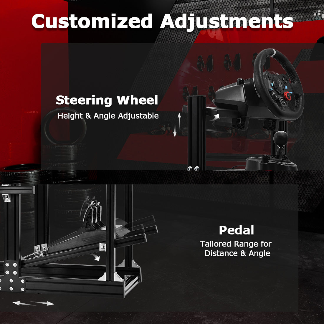 Zootopo 8040 Aluminum Profile Racing Sim Cockpit with Triple Monitor Stand Fit Logitech G923 G920, Adjuatable Gaming Simulator Cockpit with Black Seat Not Include Steering Wheel,Pedals,Handbrake
