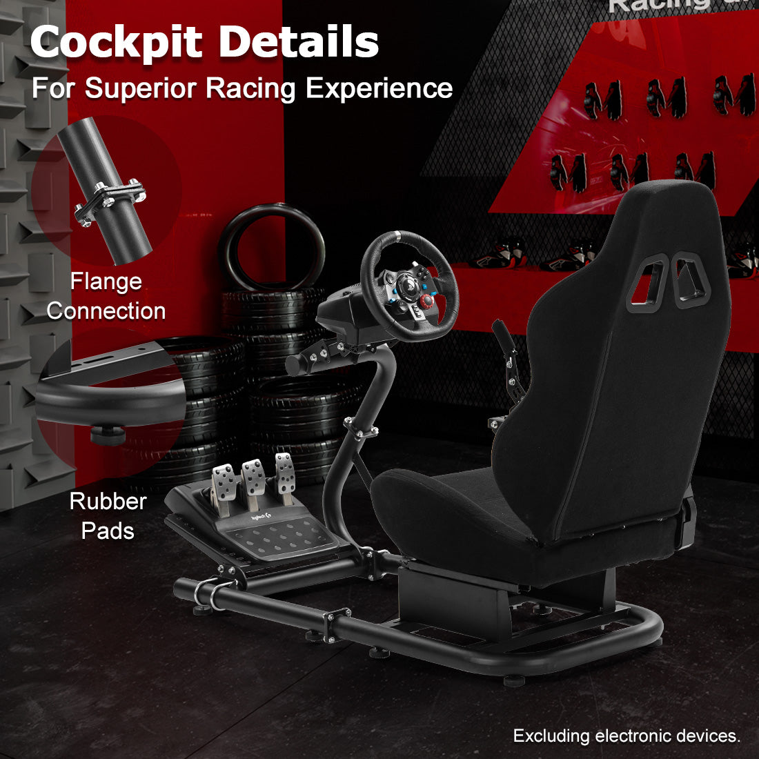 Zootopo Adjustable Racing Cockpit with Black Seat Fit for Logitech,Thrustmaster,G920,T500,Wheel Shifter Pedals Not Included