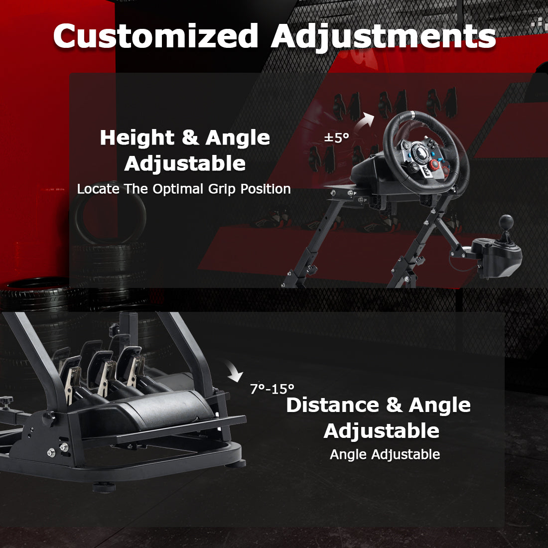 Zootopo Racing Simulator Cockpit with Red Seats, Fit for Logitech G923/G29/G920, Thrustmaster, Fanatec, Unlimited Adjustment,Not Included Shifter,Wheel,Pedals