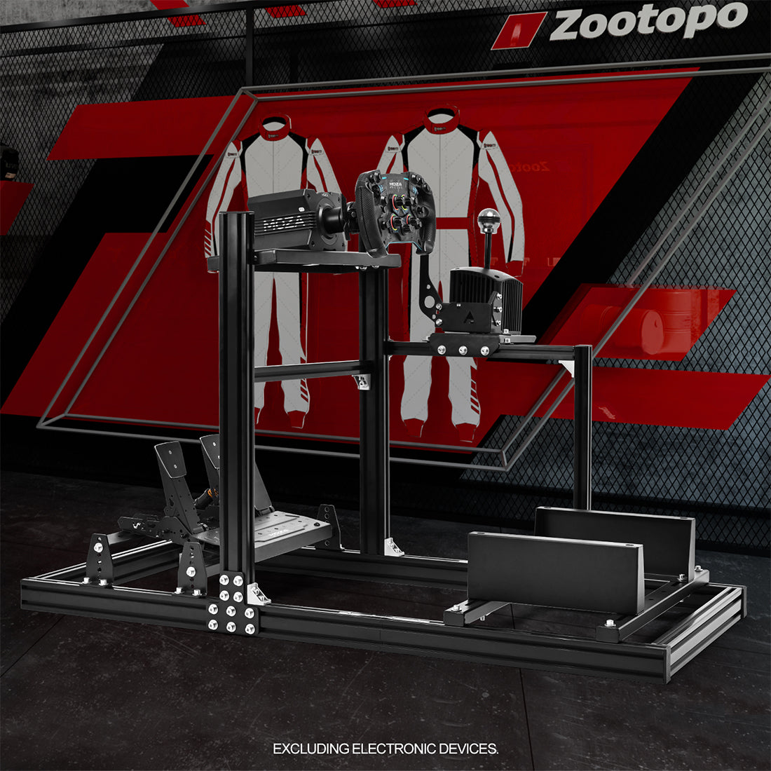Zootopo 3060 Aluminum Profile Racing Simulator Cockpit, Infinitely Adjustable, Compatible with Thrustmaster/Fanatec/Logitech G29 steering wheels, specifically designed for the Sim Frame 3060 chassis. Does not include steering wheel, pedals, or handbrake
