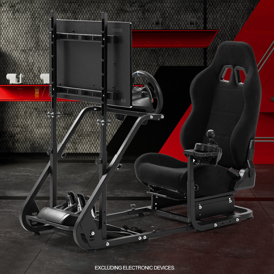 Zootopo Adjustable Sim Racing Cockpit with Black Seat Monitor Frame, Fit for Logitech/Thrustmaster/Fanatec G920 G923 G29 T80, Frame Double Arm Reinforcement, No Steering Wheel,Pedal,Handbra,Display