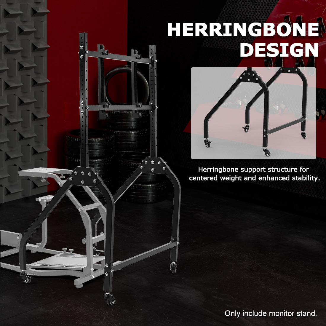 Zootopo Single Monitor Stand with Locking Casters Premium Adjustable Mount for Racing Simulator,Featuring Full Motion Control for 27-65 inch Monitors,Immersive Viewing Experience