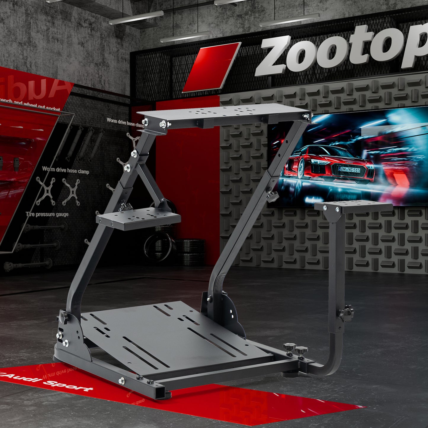 Zootopo Racing Steering Wheel Stand, Foldable Dual Shift Levers, Fit for Logitech G920/Thrustmaster/PXN, Multi-level Adjustable, Easy Storage, Install Cockpit, No Handbrake, Pedal and Steering Wheel