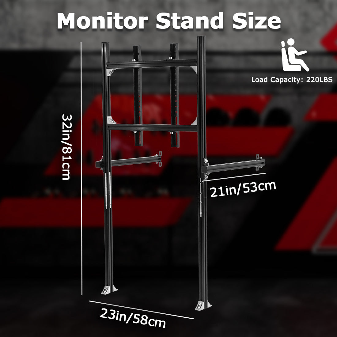Zootopo 3030 Heavy-Duty Aluminum Profile Monitor Mount Compatible with 27-65 Inch Display,Height Adjustable,NO Steering Wheel,Shift Lever,Pedals,TV,Seat and Cockpit