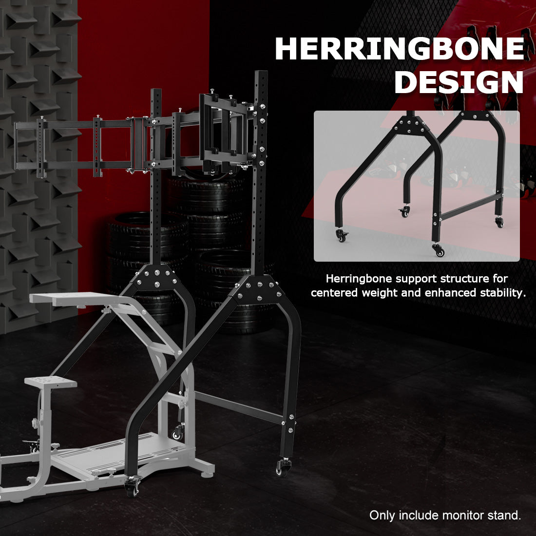 Zootopo Triple Monitor Stand with Locking Casters Premium Adjustable Mount for Racing Simulator,Featuring Full Motion Control for 27-32 inch Monitors,Immersive Viewing Experience