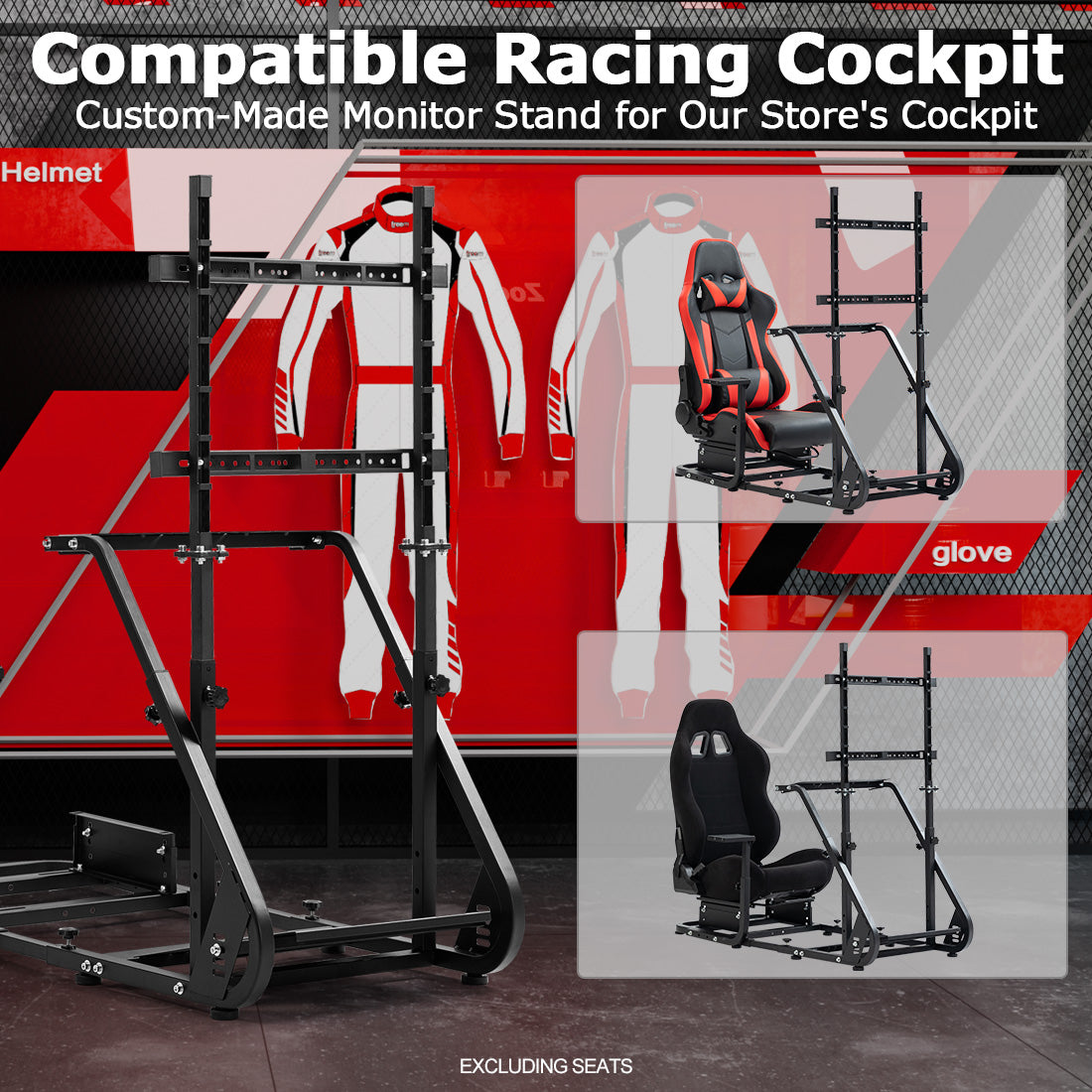 Zootopo Adjustable Sim Racing Cockpit with Monitor Mount, Fit for Logitech G923,Thrustmaster Wheels, Frame Double Arm Reinforcement, No Steering Wheel,Pedal,Display and Seat