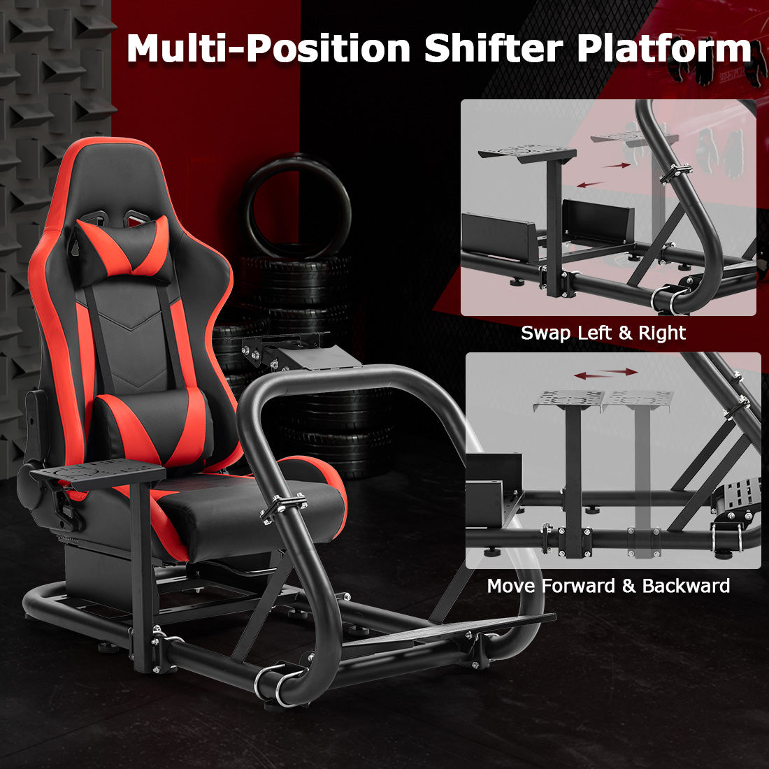 Zootopo Professional Racing Simulator Cockpit Frame with Red Seat, Fit for Logitech G920/Thrustmaster/Moza, Streamlined Dual-arm Design, No Wheel, Pedals, Handbrake and Monitor Stand