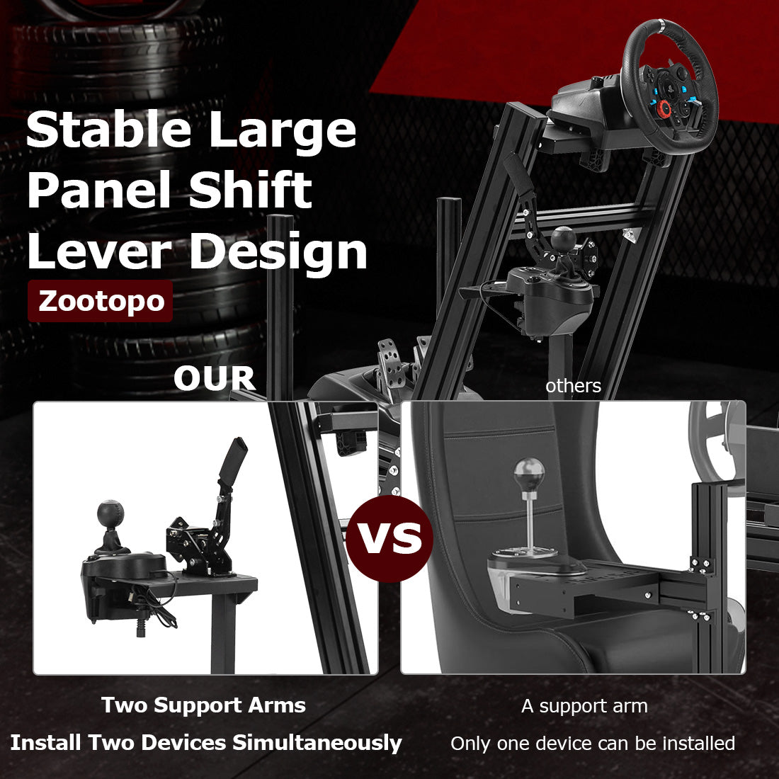 Zootopo 8040 Aluminum Profile Racing Simulaor Cockpit Fit for Logitech/Thrustmaster/Fanatec/Moza G920,G923 Professional&Expandability,F1 Trunk,No Seat,Handbrake,Pedals,Steering Wheel