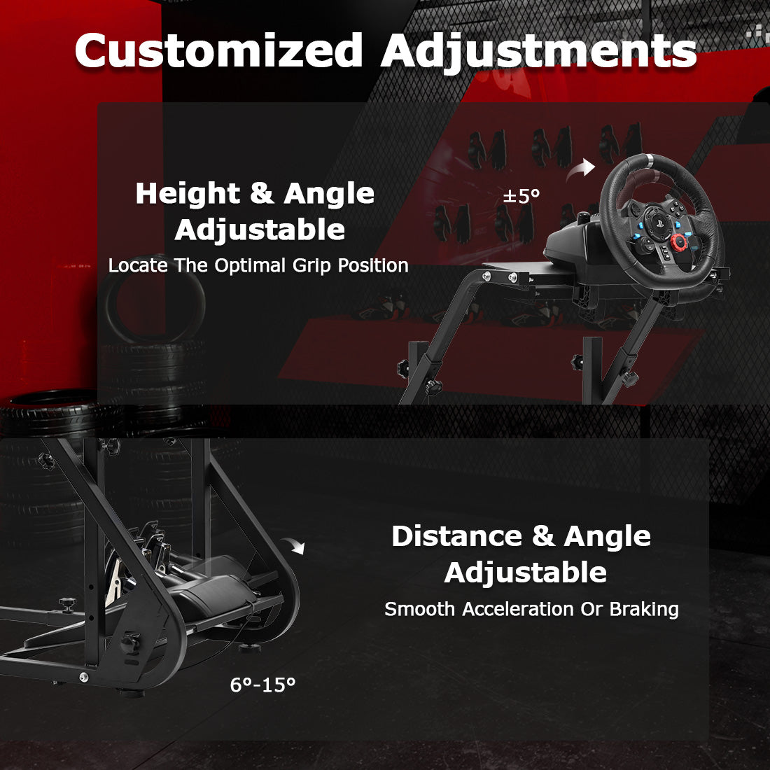 Zootopo Adjustable Sim Racing Cockpit with Red Seat, Fit for Logitech/Thrustmaster/Fanatec G920 G923 G29 Frame, Double Arm Reinforcement, No Steering Wheel, Pedal, Handbrake