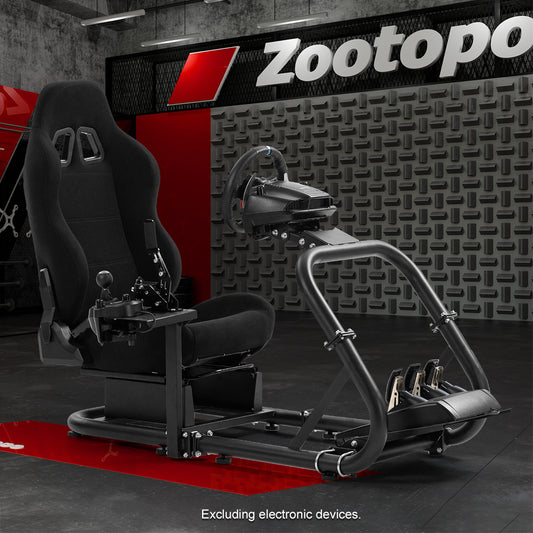 Zootopo Professional Racing Simulator Cockpit with Black Seat, Fit for Logitech G920/Thrustmaster/Moza, Streamlined Dual-arm Design, No Wheel, Pedals, Handbrake, and Monitor Stand