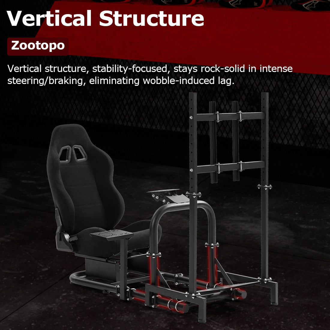 Zootopo Adjustable Racing Cockpit with TV Stand Black Seat Fit for Logitech,Thrustmaster,Fanatec,G920,T500,Wheel Shifter Pedals TV NOT Included