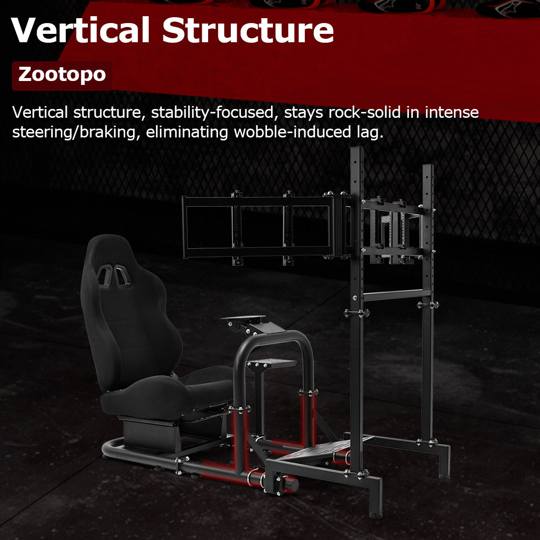 Zootopo Racing Sim Cockpit with Triple Monitor Mount and Seat Fits for Logitech/Thrustmaster/Fanatec/Moza G29 G920 G923 CSL-DD T248 Wheel Shifter Pedals  TV NOT Included