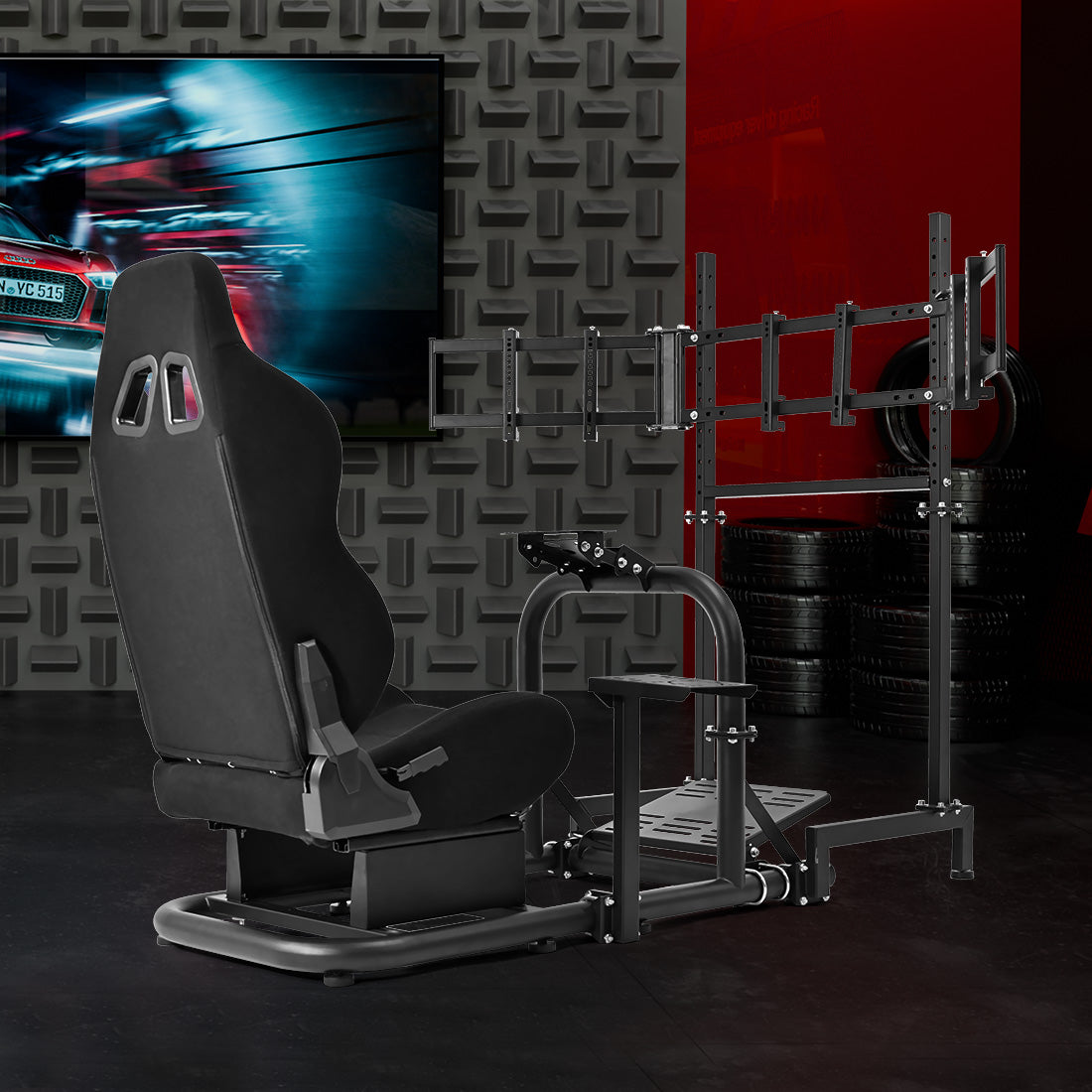 Zootopo Racing Sim Cockpit with Triple Monitor Mount and Seat Fits for Logitech/Thrustmaster/Fanatec/Moza G29 G920 G923 CSL-DD T248 Wheel Shifter Pedals  TV NOT Included