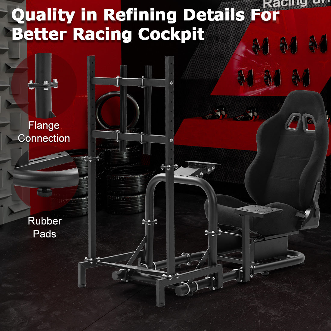 Zootopo Adjustable Racing Cockpit with TV Stand Black Seat Fit for Logitech,Thrustmaster,Fanatec,G920,T500,Wheel Shifter Pedals TV NOT Included