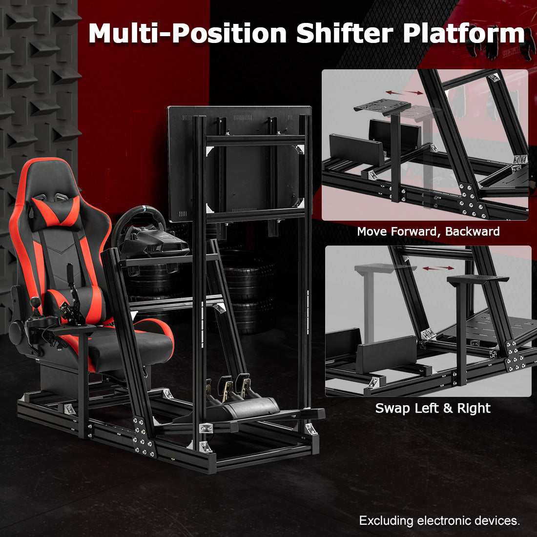 Zootopo 8040 Aluminum Profile Racing Simulaor Cockpit with Red Seat & Monitor Frame Fit for Logitech/Thrustmaster/Fanatec G920,G923&T80 Professional,F1 Trunk,No Handbrake,Pedals,Steering Wheel