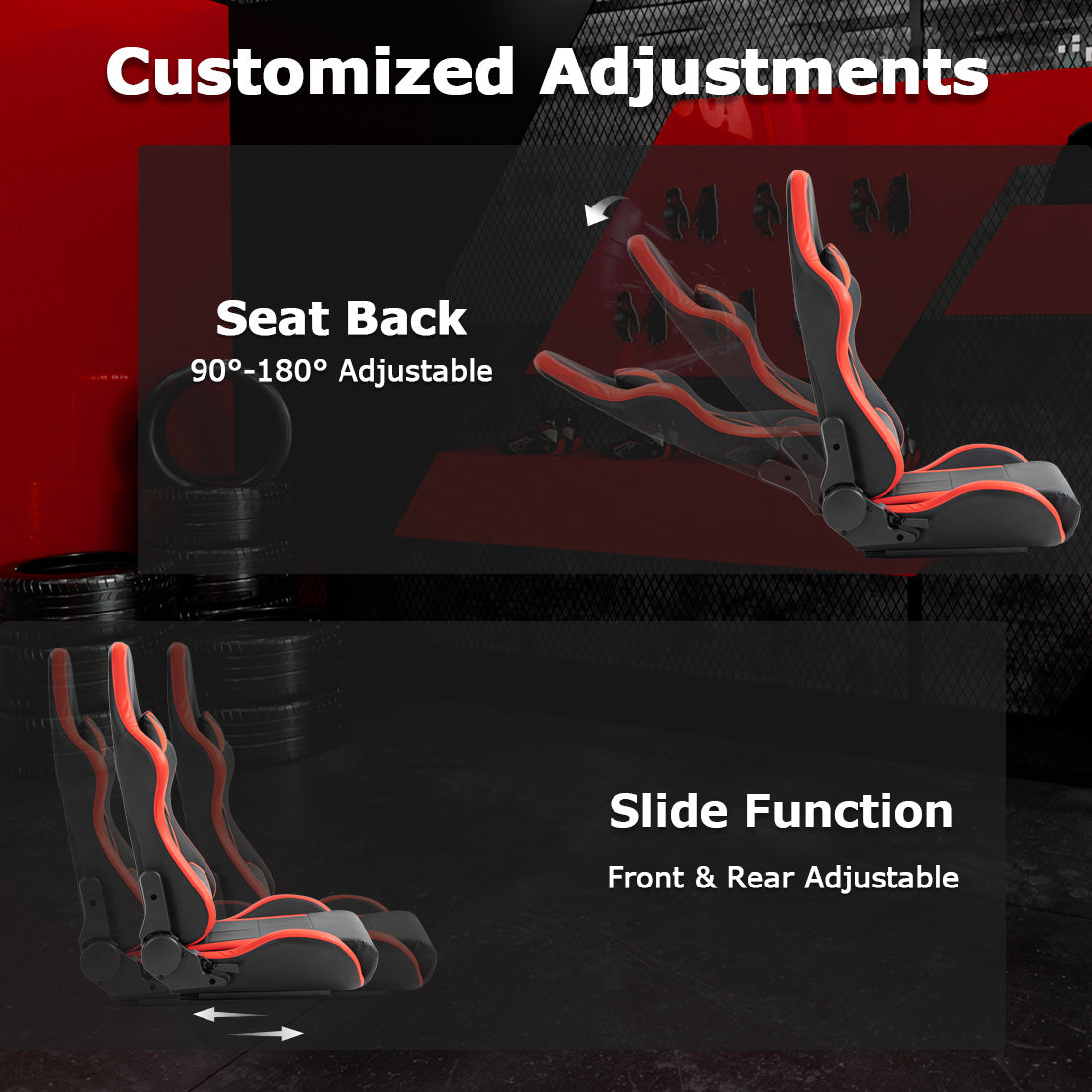 Zootopo Ergonomic Red Racing Seat with Adjustable Double Slides Fit Racing Simulator Cockpit Wheel Stand Gaming Chair Video Game Chairs
