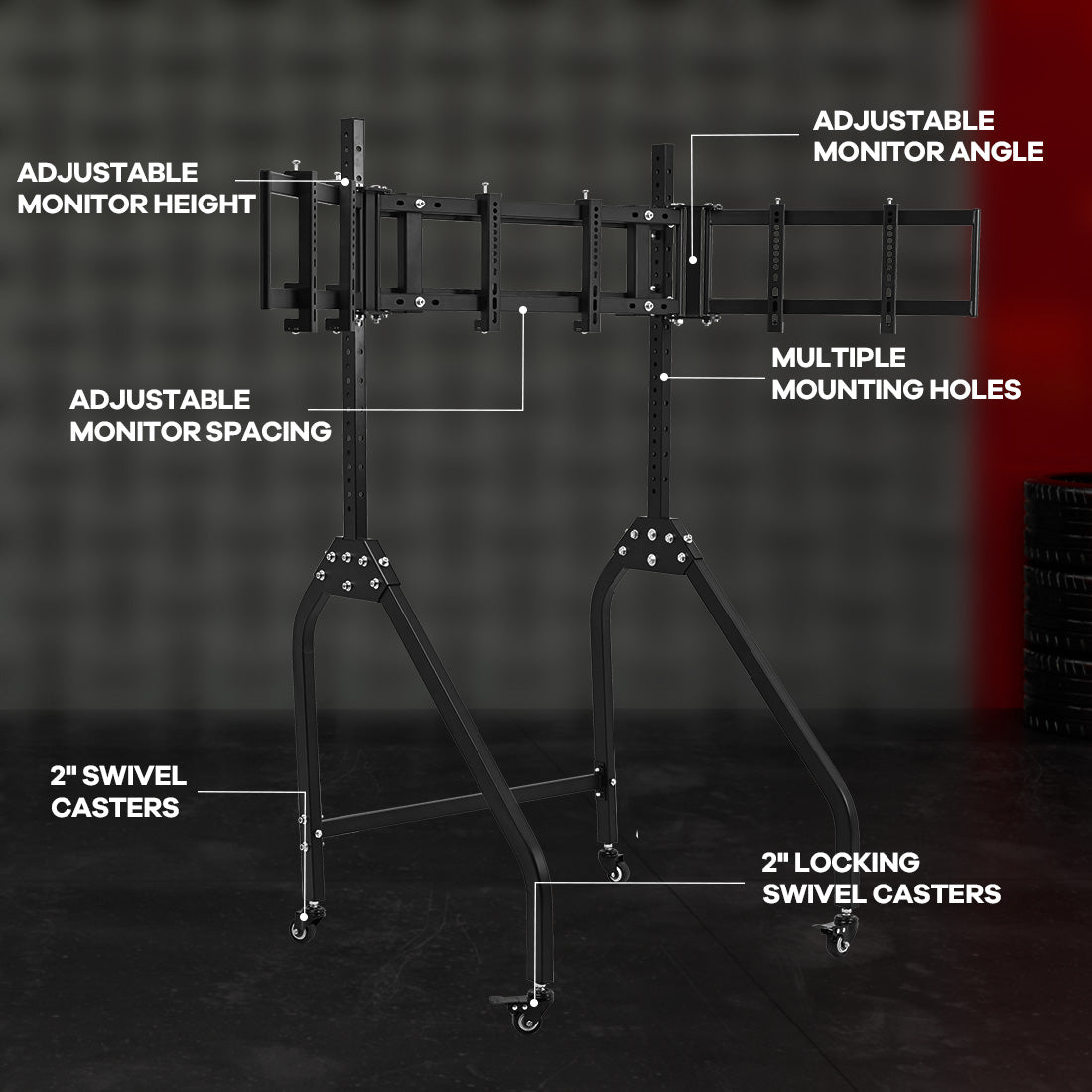 Zootopo Triple Monitor Stand with Locking Casters Premium Adjustable Mount for Racing Simulator,Featuring Full Motion Control for 27-32 inch Monitors,Immersive Viewing Experience