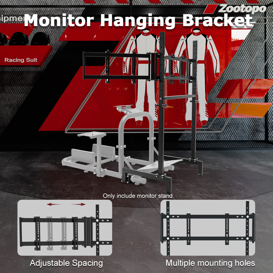 Zootopo Sim Racing Triple Monitor Stand for 24-32 Inch Display 3 Screens TV Mount Compatible with Round Tube Racing Sim Cockpit,Adjustable Height Width,NO Steering Wheel,Shift Lever,Pedals,TV,Seat and Cockpit