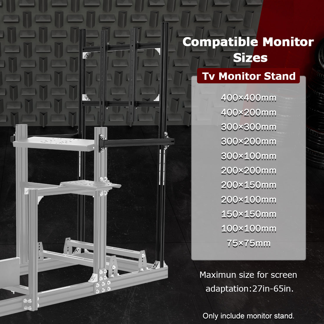 Zootopo 3030 Heavy-Duty Aluminum Profile Monitor Mount Compatible with 27-65 Inch Display,Height Adjustable,NO Steering Wheel,Shift Lever,Pedals,TV,Seat and Cockpit