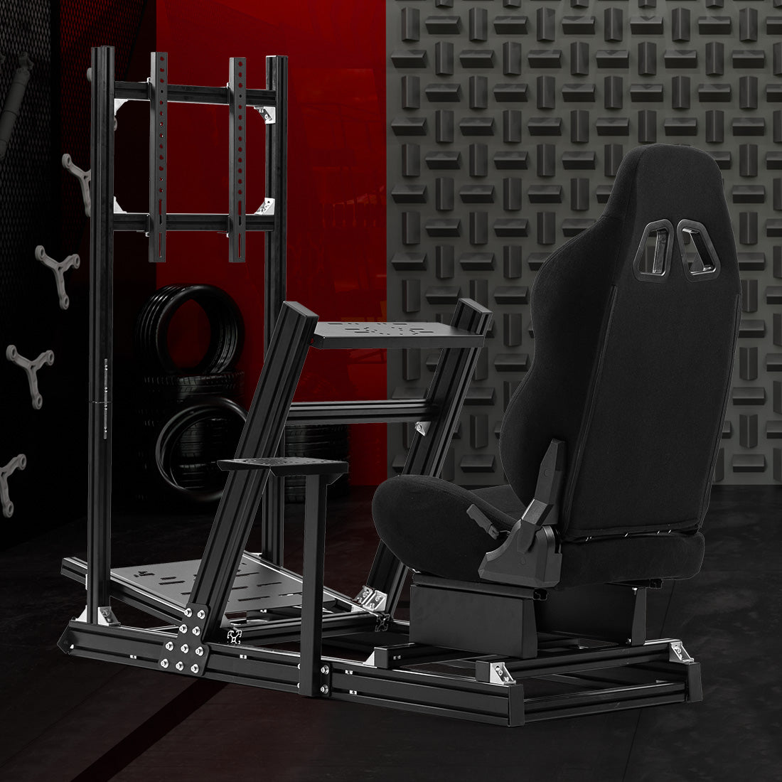 Zootopo 8040 Aluminum Profile Racing Simulator Cockpit with Black Seat & Monitor Frame Fit for Logitech/Thrustmaster/Fanatec G25 G27 G29 G923 T80,F1 Trunk,No Handbrake,Pedals & Steering Wheel