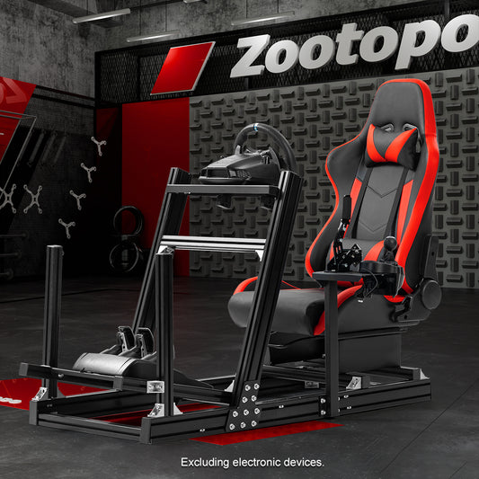 Zootopo 8040 Aluminum Profile Racing Simulaor Cockpit Simulator with Red Seat Fit for Logitech/Thrustmaster/Fanatec/Moza G920,G923 Professional&Expandability,F1 Truck,No Handbrake,Pedals,Steering Wheel