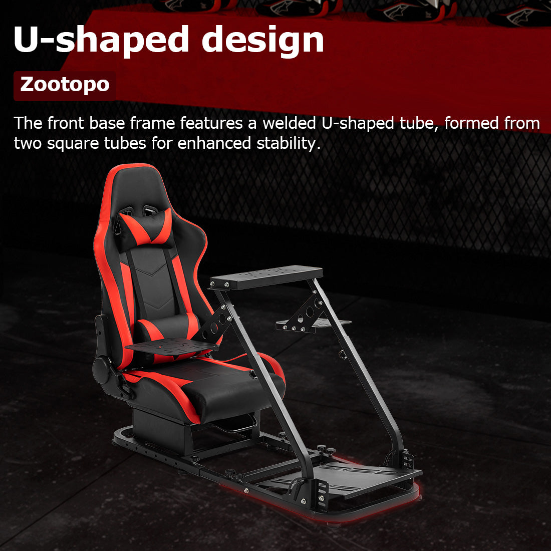 Zootopo Flight Simulator Cockpit with Red Seat Fit for Fanatec/Moza/Logitech X52 PRO/THRUSTMASTER A10,T.16000M FCS Adjustable Versatile,No Joystick,Handbrake,Shifter,Pedals,Steering Wheel,TV Mount