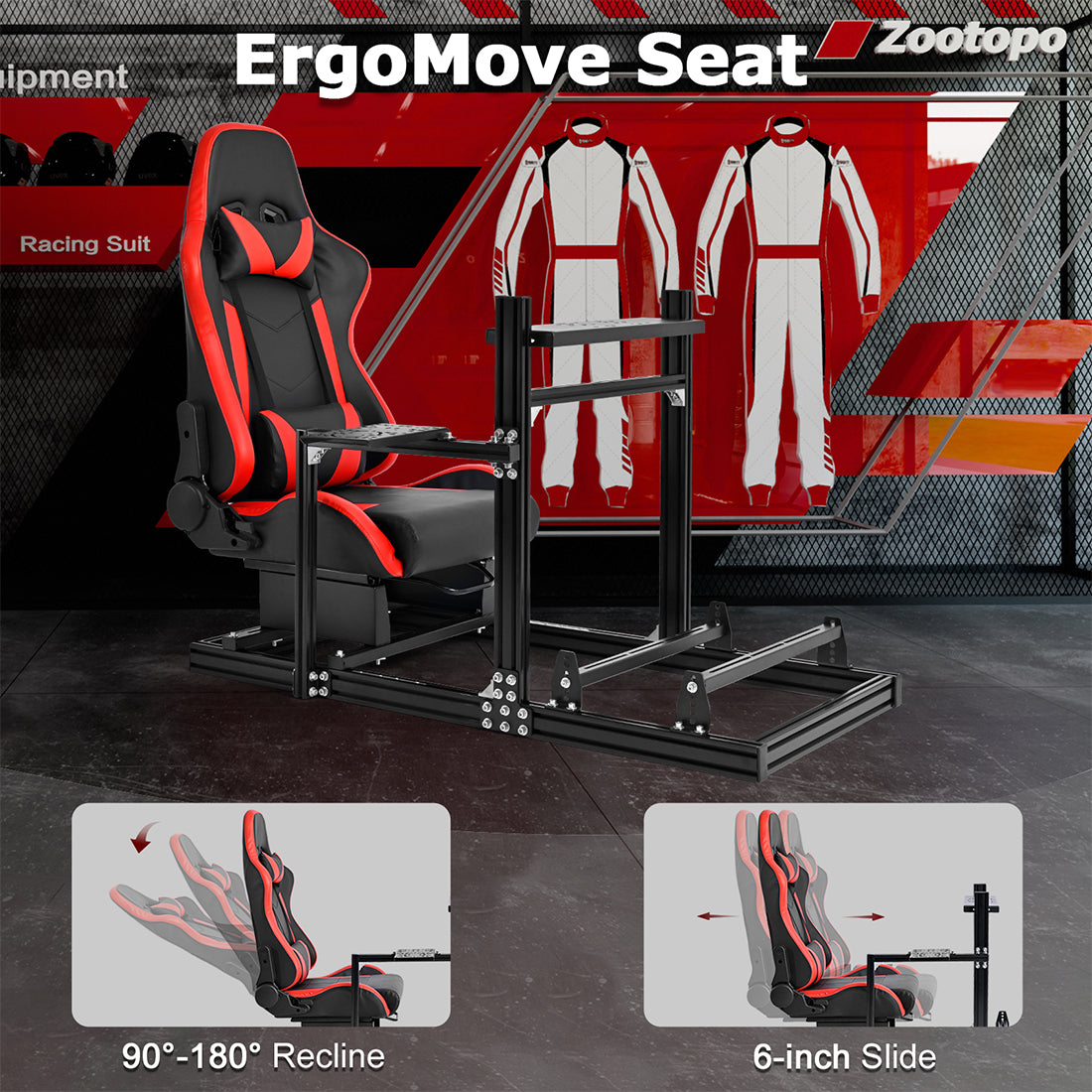 Zootopo Aluminum Profile 3060 Racing Simulator Cockpit with Seat,Fit for Thrustmaster/Fanatec/Logitech G29 ,  featuring infinite adjustability,  Not Include Steering Wheel,Pedals,Handbrake