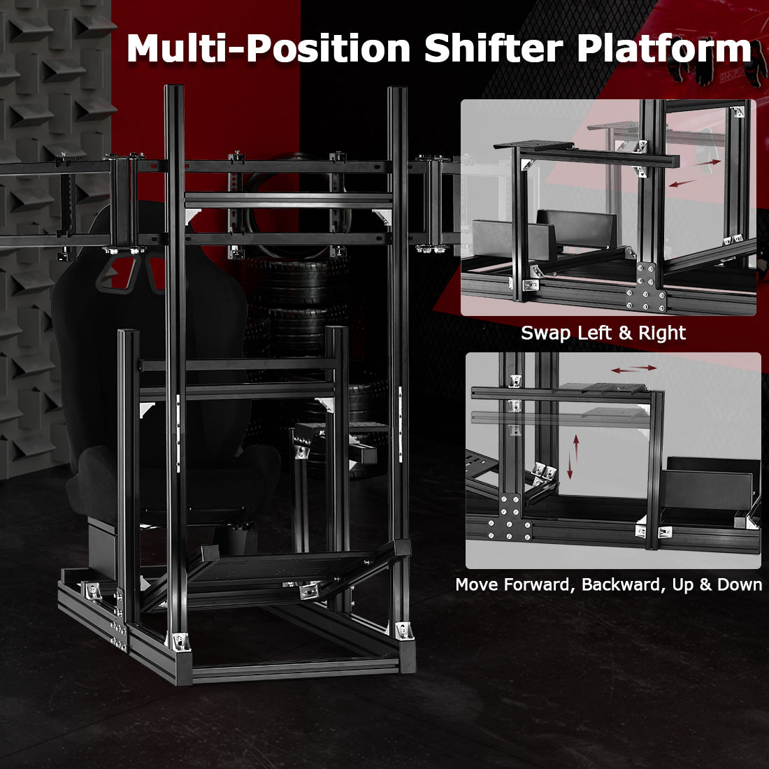 Zootopo 8040 Aluminum Profile Racing Sim Cockpit with Triple Monitor Stand Fit Logitech G923 G920, Adjuatable Gaming Simulator Cockpit with Black Seat Not Include Steering Wheel,Pedals,Handbrake