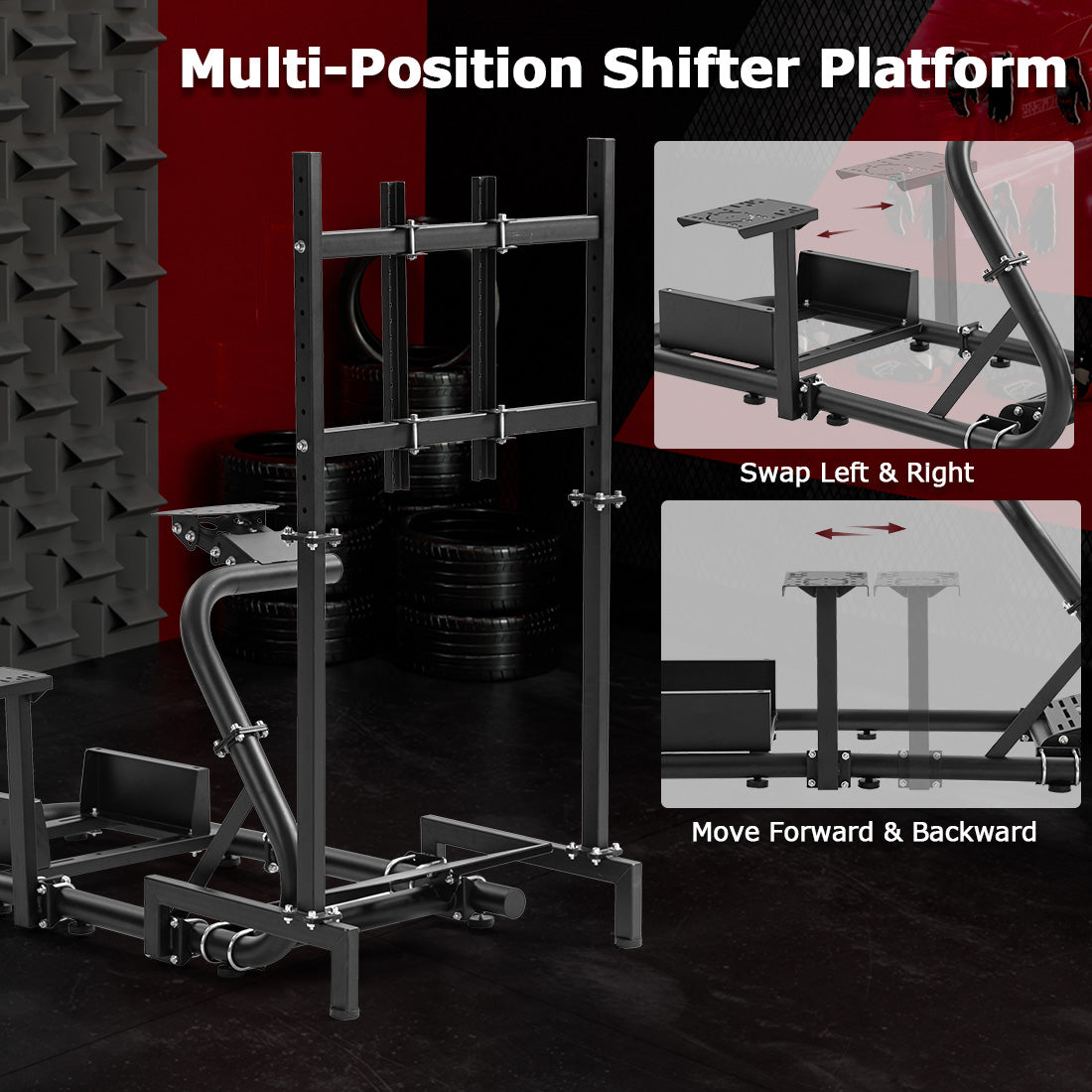 Zootopo Adjustable Racing Simulator Cockpit φ50mm Round Tubing with Monitor Mount, Compatible with Logitech G25/G29/G920/G923 and Thrustmaster T300 Gaming Stands. Does not include steering wheel, handbrake, pedals, and seat.