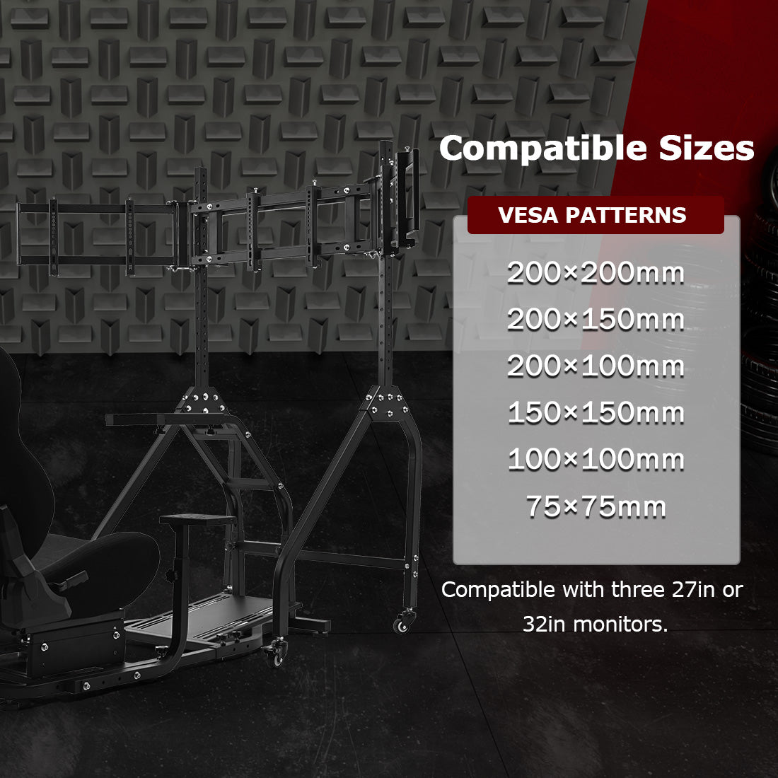 Zootopo Adjustable Racing Sim Cockpit with Black Seat Unobstructed Design for Both Legs Fit for Logitech/Thrustmaster G29 G923 G25 T80 T150 Racing Wheel Cockpit with Triple Monitor Stand Not Include Steering Wheel,Pedals,Handbrake