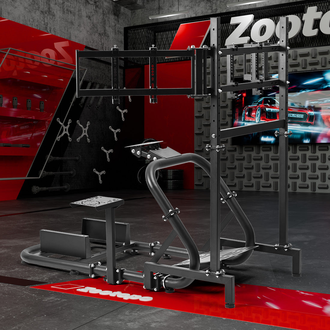 Zootopo Professional Racing Simulator Cockpit with Triple Monitor Stand, Fit for Logitech G920/Thrustmaster/Moza, Streamlined Dual-arm Design, No Wheel, Pedals, Handbrake, Seat and Monitor