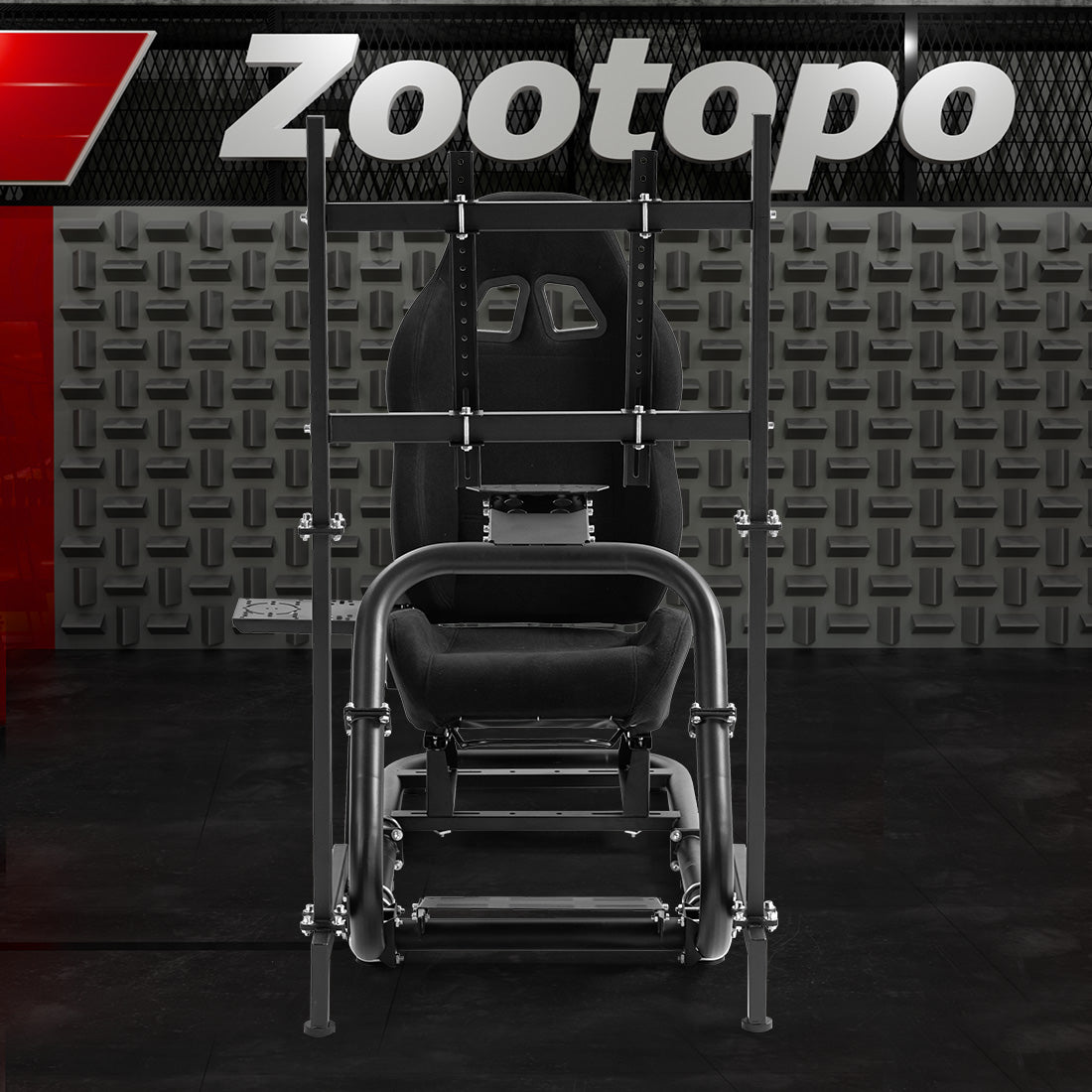 Zootopo Professional Racing Simulator Cockpit with TV Stand&Seat, Fit for Logitech G920/Thrustmaster/Moza, Streamlined Dual-arm Design, No Wheel, Pedals, Handbrake, and Monitor
