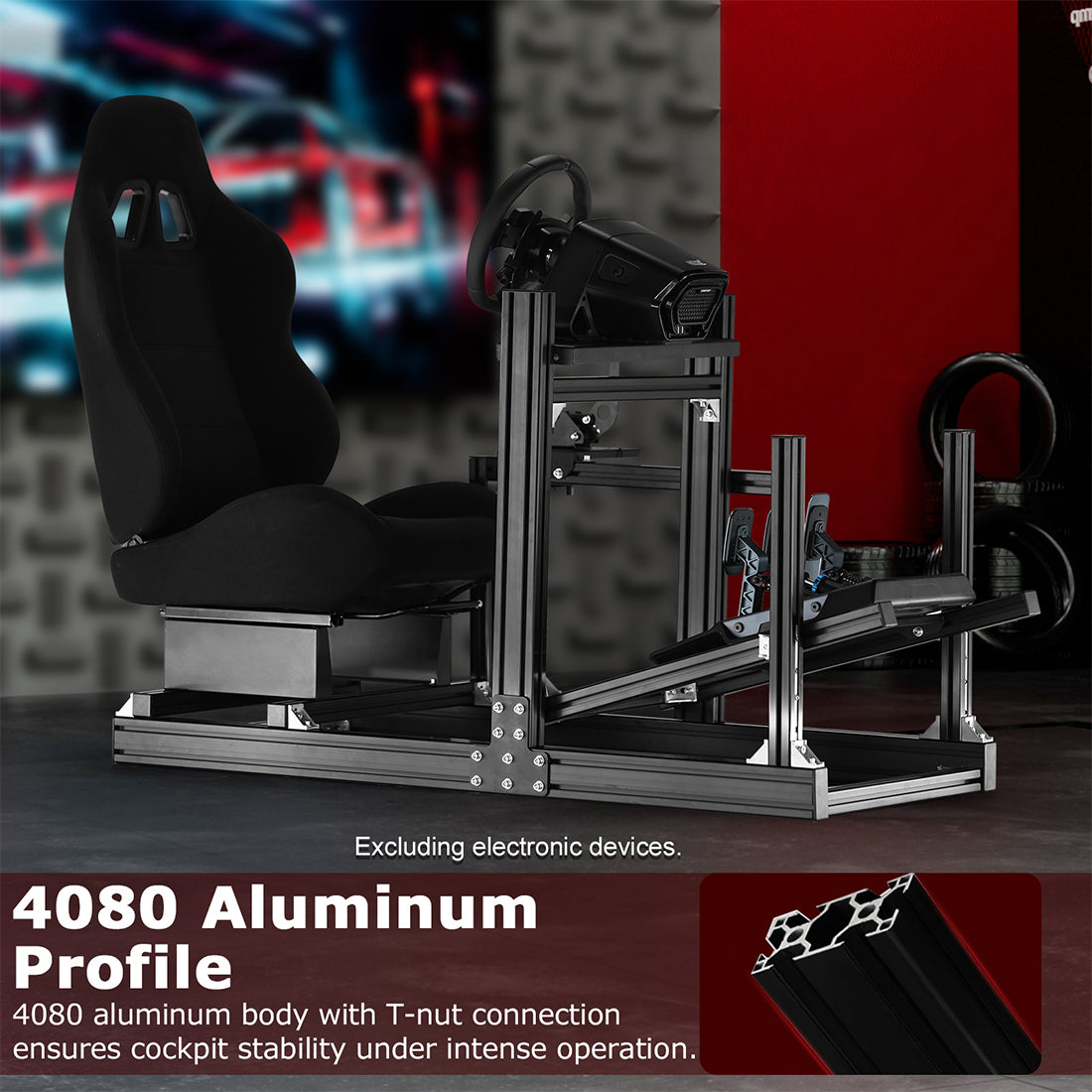 Zootopo 8040 Aluminum Profile Racing Sim Cockpit with Black Seat Fit Logitech G923 G920, Adjuatable Driving Simulator Cockpit Not Include Steering Wheel,Pedals,Handbrake