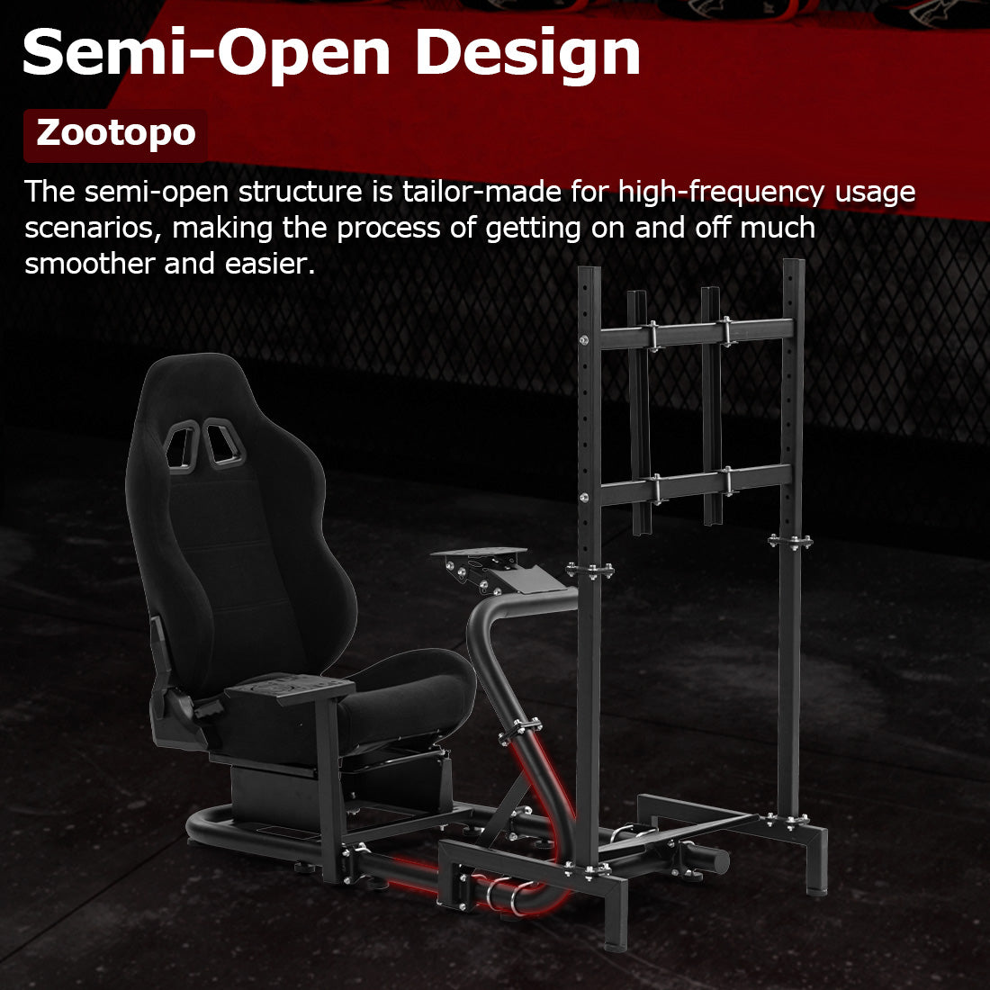 Zootopo Racing Cockpit with TV Stand &Black Seat Fit for Logitech,Thrustmaster,G25,G920,T500,Wheel Shifter Pedals Not Included