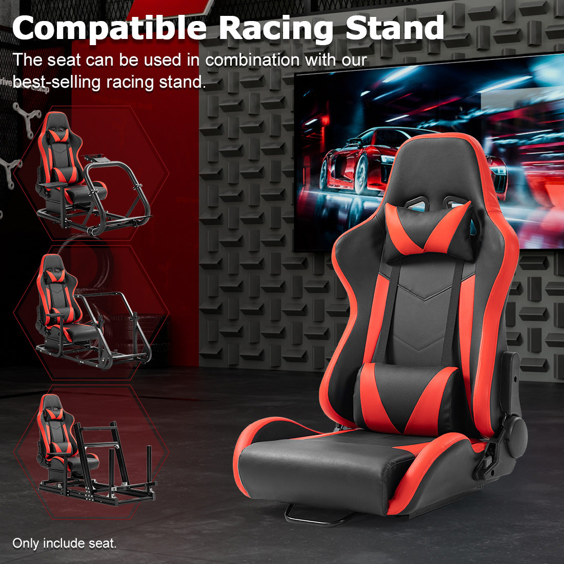 Zootopo Ergonomic Red Racing Seat with Adjustable Double Slides Fit Racing Simulator Cockpit Wheel Stand Gaming Chair Video Game Chairs