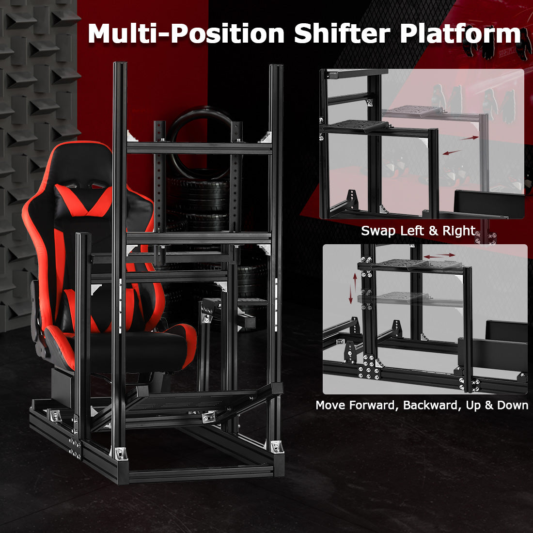 Zootopo 8040 Aluminum Profile Racing Sim Cockpit with Monitor Stand Fit Logitech G923 G920, Adjuatable Gaming Simulator Cockpit with Red Seat Not Include Steering Wheel,Pedals,Handbrake