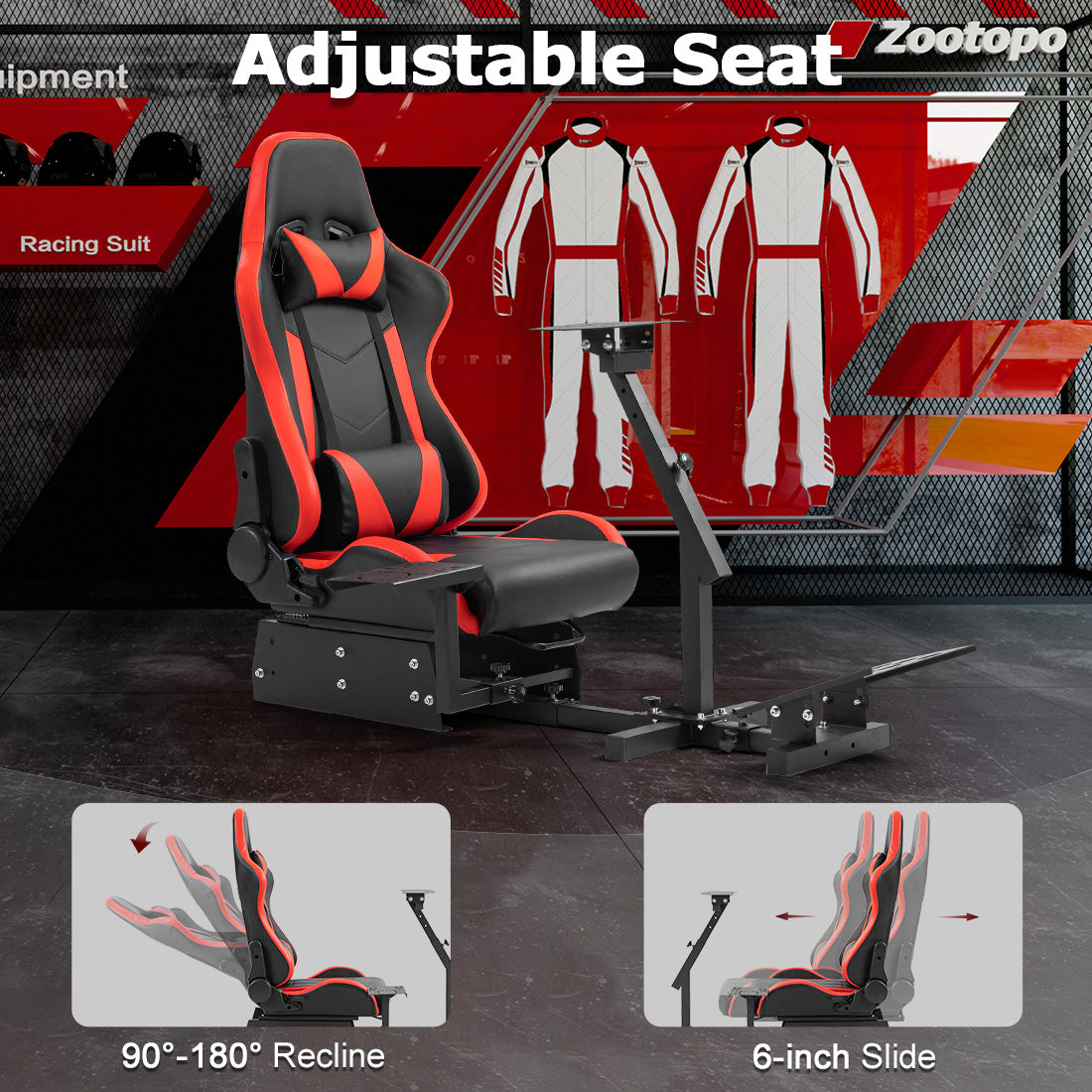 Zootopo Racing Simulator Cockpit with Red Seat Multi-level Adjustment Fit for Logitech/Thrustmaster/Fanatec G29,G920,G923&T300RS&CSL-DD One-Piece Cockpit,Wheel,Handbrake and Pedals Not Included