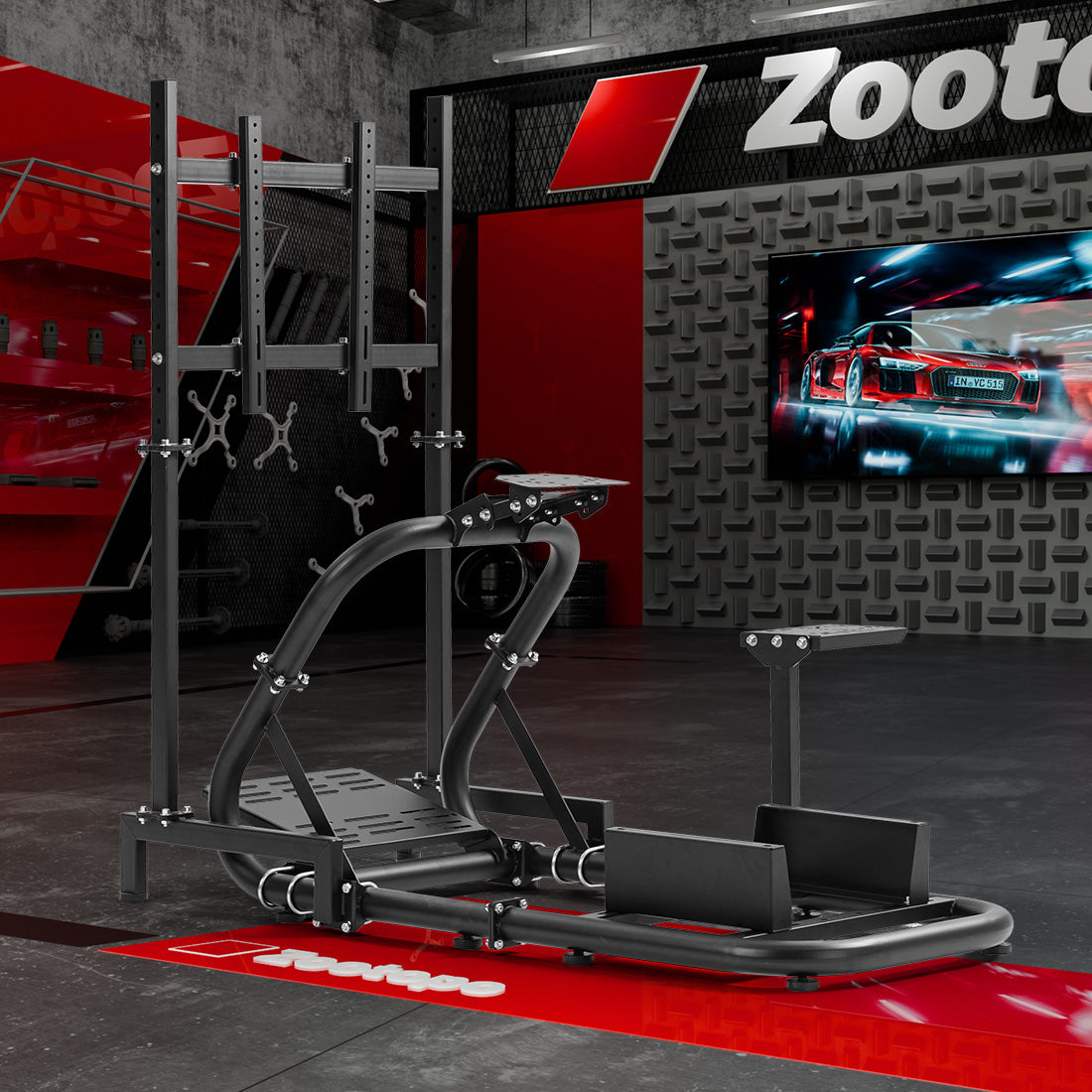 Zootopo Professional Racing Simulator Cockpit with Monitor Stand, Fit for Logitech G920/Thrustmaster/Moza, Streamlined Dual-arm Design, No Wheel, Pedals, Handbrake, Seat,and Monitor