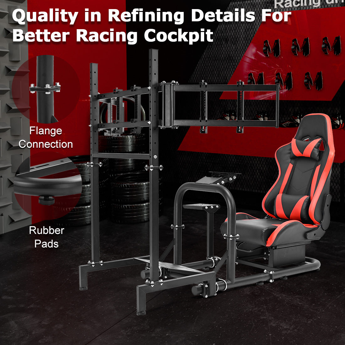 Zootopo Racing Sim Cockpit with Triple Monitor Mount and Seat Fits for Logitech/Thrustmaster/Fanatec/Moza G29 G920 G923 CSL-DD T248 Without Steering Wheel, Pedals ,TV and Shifter