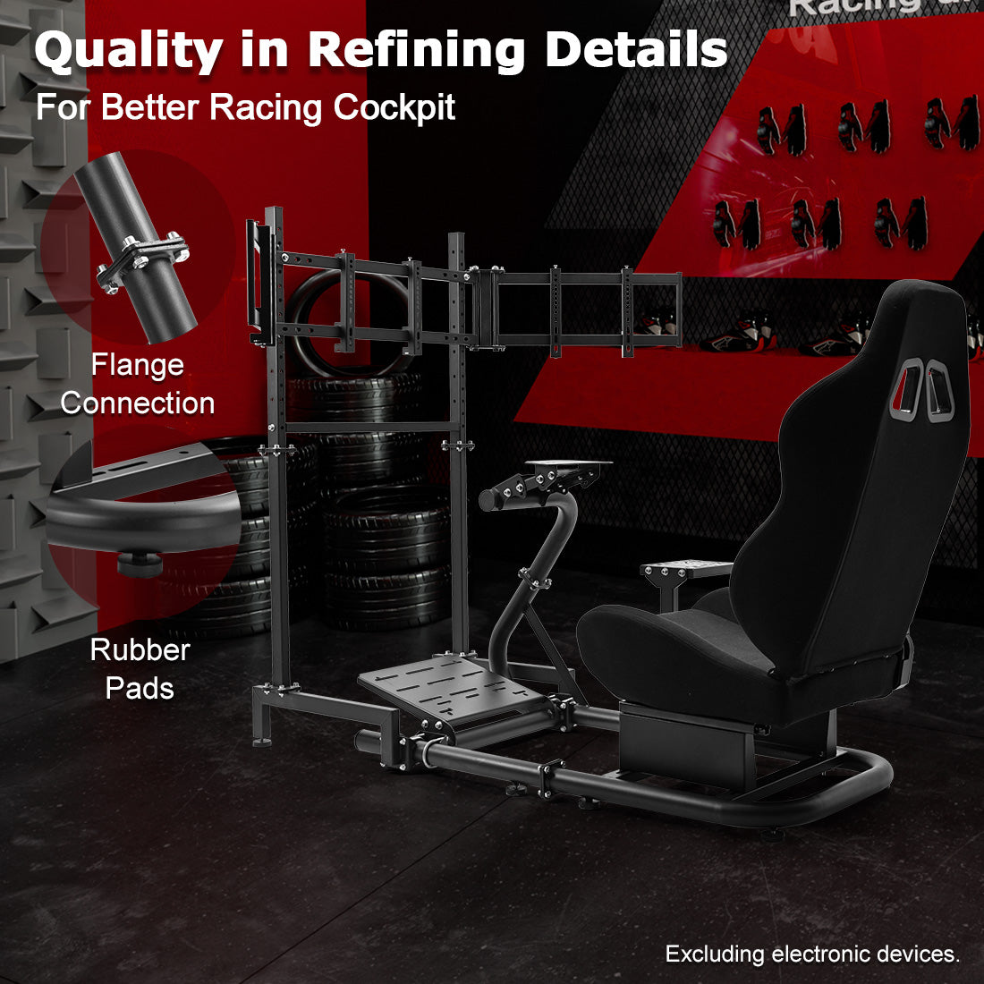 Zootopo Racing Simulator Cockpit With Triple Monitor Stand and Black Seat Suitable for Logitech/Thrustmaster T500RS TX G29 G920 G923 CSL-DD, Without Steering Wheel, Pedals, Handbrake