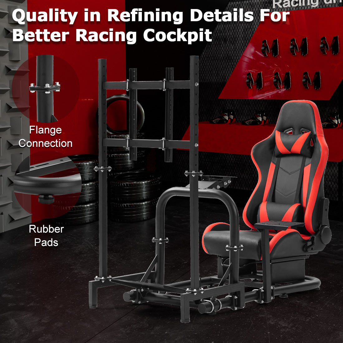 Zootopo Racing Cockpit with TV Stand & Red Seat Fit for Logitech, Thrustmaster,G27,G920,T500,Wheel Shifter Pedals Not Included